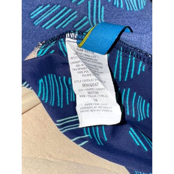 One-Piece Maxine Swimsuit With Ruched Front & Tropical Print Blue & Teal Womens - Picture 3 of 10